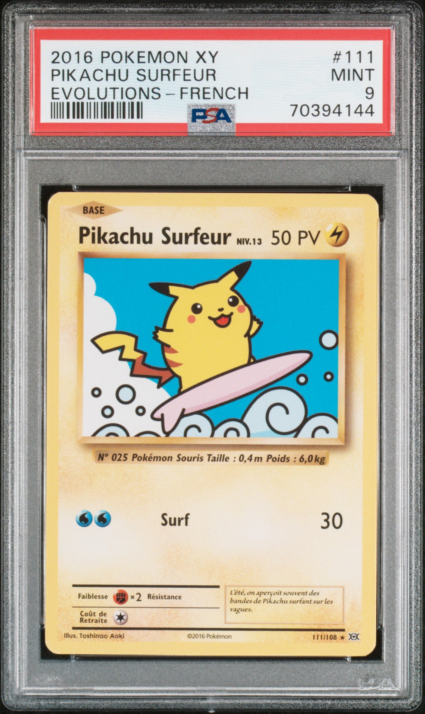 Pikachu Surfeur 111/108 - XY12 - PSA 9 - FR
